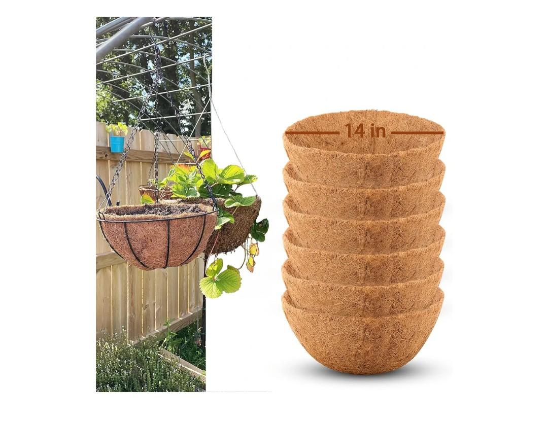 6 Pcs of 14-Inch Hanging Basket Coco Liners Replacement - Natural Round Coconut Fiber Planter Basket Liners for Hanging Basket Flowers
