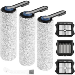 Floor ONE S5 Pro Replacement Roller Brush and Filter Kit for Tineco Floor ONE S5 Blue, Floor One S5 Pro 2 Cordless Wet Dry Vacuum Replacement Parts (Not for S5 Combo) 3 Roller Brush, 3 Filters