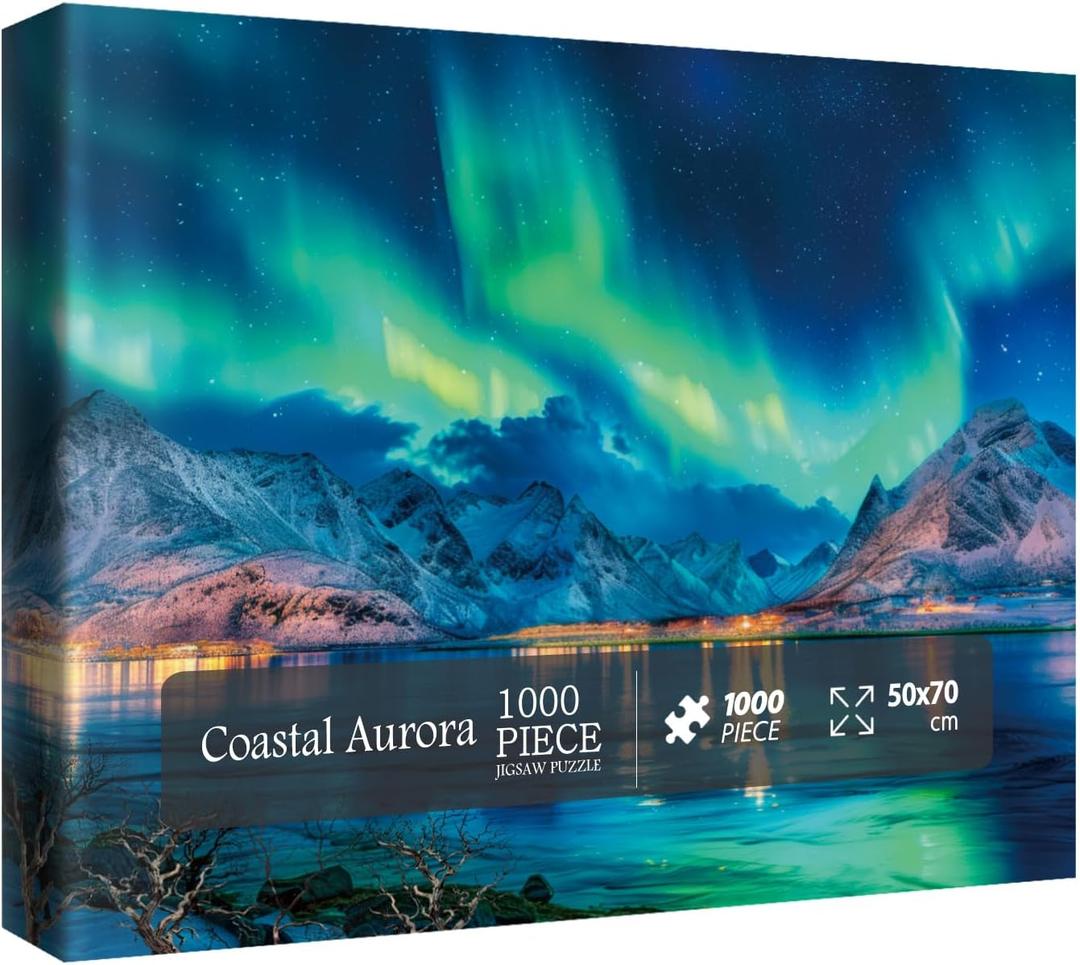 Northern Lights Aurora Puzzles for Adults 1000 Pieces, Colorful Landscape Lake Art Jigsaw Puzzles, Pretty Scenic Mountain Fantasy Scenery Puzzle