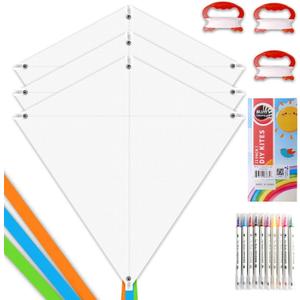 DIY Kites for Kids Kite Making Kit Bulk, Decorating Coloring Kites Party Pack,White Diamond Kite Kits (3 Pack)