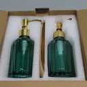 2PCS Soap Dispenser Set with Stainless Steel Tray, Thickened High-Gloss Green Glass Bottle and Gold Stainless Steel Pump for Bathroom Kitchenblue soap Dispenser and Gift.