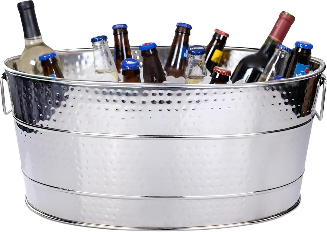 BREKX Aspen Heavy-Duty Oval Stainless Steel Drink Cooler for Parties - Metal Large Ice Bucket for Drinks, 25-Quart (30-Bottle) Large Cooler Ice Container for Parties