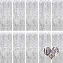 10 Pack Silver Backdrop Curtain 3.2ft x 8.2ft Metallic Tinsel Foil Fringe Curtains Photo Booth Background for Birthday Party Decoration Baby Shower Engagement Wedding Christmas Decoration (Silver)