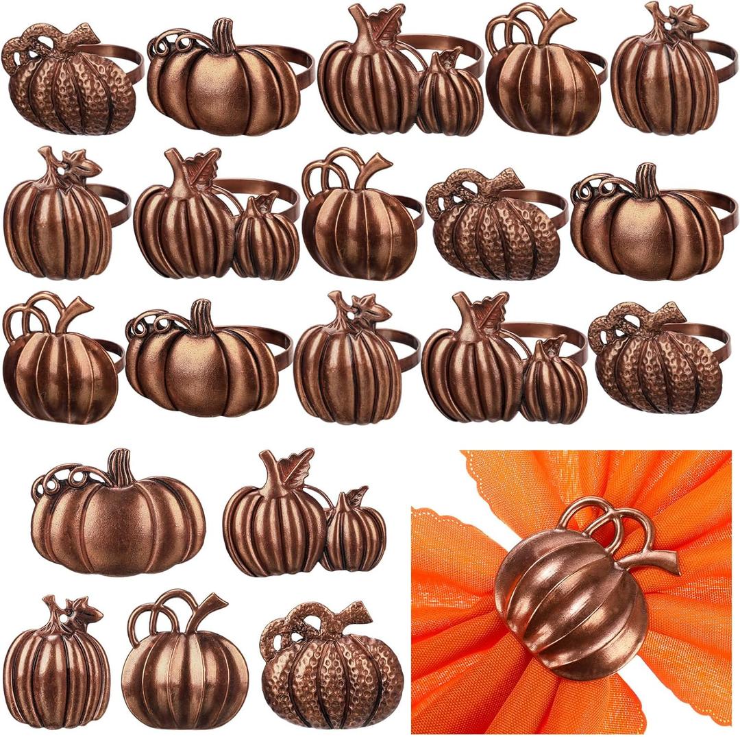 Remerry 24 Pcs Pumpkin Napkin Rings Fall Thanksgiving Napkin Holders Rustic Autumn Harvest Dinner Tables Rings for Fall Halloween Thanksgiving Wedding Birthday Family Gatherings Tabletop Decor