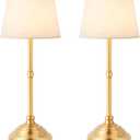 2 Pack Cordless Table Lamp, Rechargeable Desk Lamp with Fabric Shade, Battery Operated 3 Color Stepless Dimming, Small Touch Bedside Lamp Home Decor for Dining, Counter(Brushed Gold)