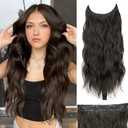 Halo Hair Extensions with Invisible Wire 20 Inch Dark Brown Hair Extensions with 4 Secure Clips Wavy Synthetic Hair extensions for Women Daily Part Use