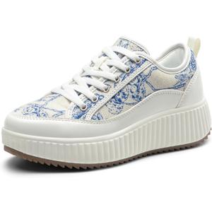 DREAM PAIRS Women Platform Chunky Lightweight Comfortable Casual Lace-Up Sky Walking Fashion Sneakers (7.5, Blue/Beige/White)