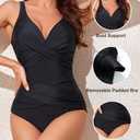 Smismivo Tummy Control Swimsuits for Women Slimming One Piece Bathing Suit Retro Ruched Push Up Vintage Padded Swimwear (XXL, Black)