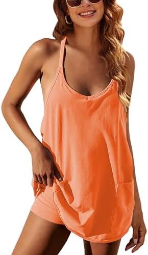 VATEAMI Women Sleeveless Athletic Dress Mini Dress Spaghetti Strap Sundress with Shorts, XS