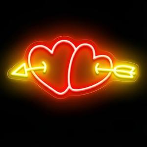 Double Heart Cupid Arrow Neon Sign for Wall Decor, Romantic LED Neon Light for Bedroom & Valentine’s Day Decor, Wedding & Anniversary Parties, Love-Themed Neon Wall Art 16.5"x7.9"