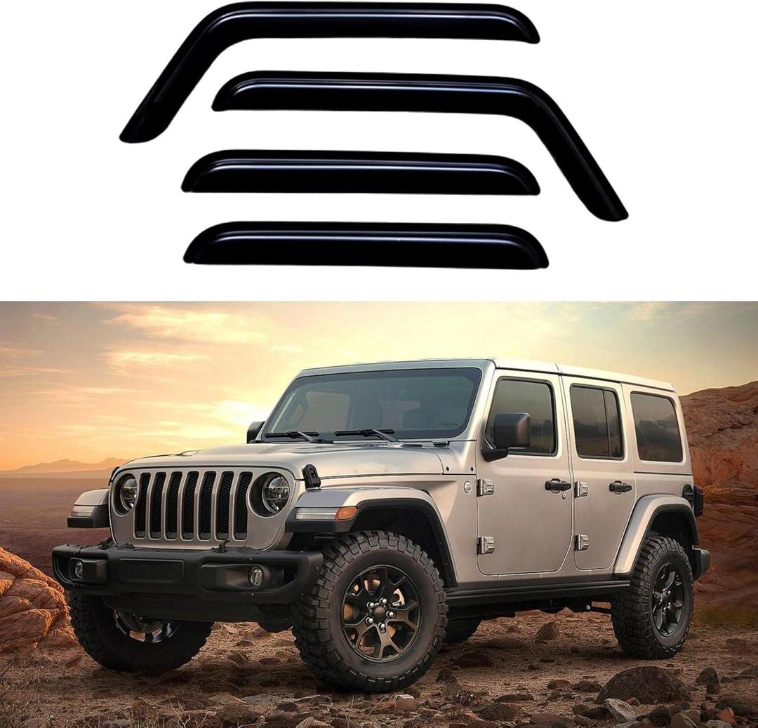 Window Visors Rain Guards Shield for 2018-2024 Wrangler JL, Tape-on Window Wind Deflectors Vent Shades for 2020-2024 Gladiator,4Pcs