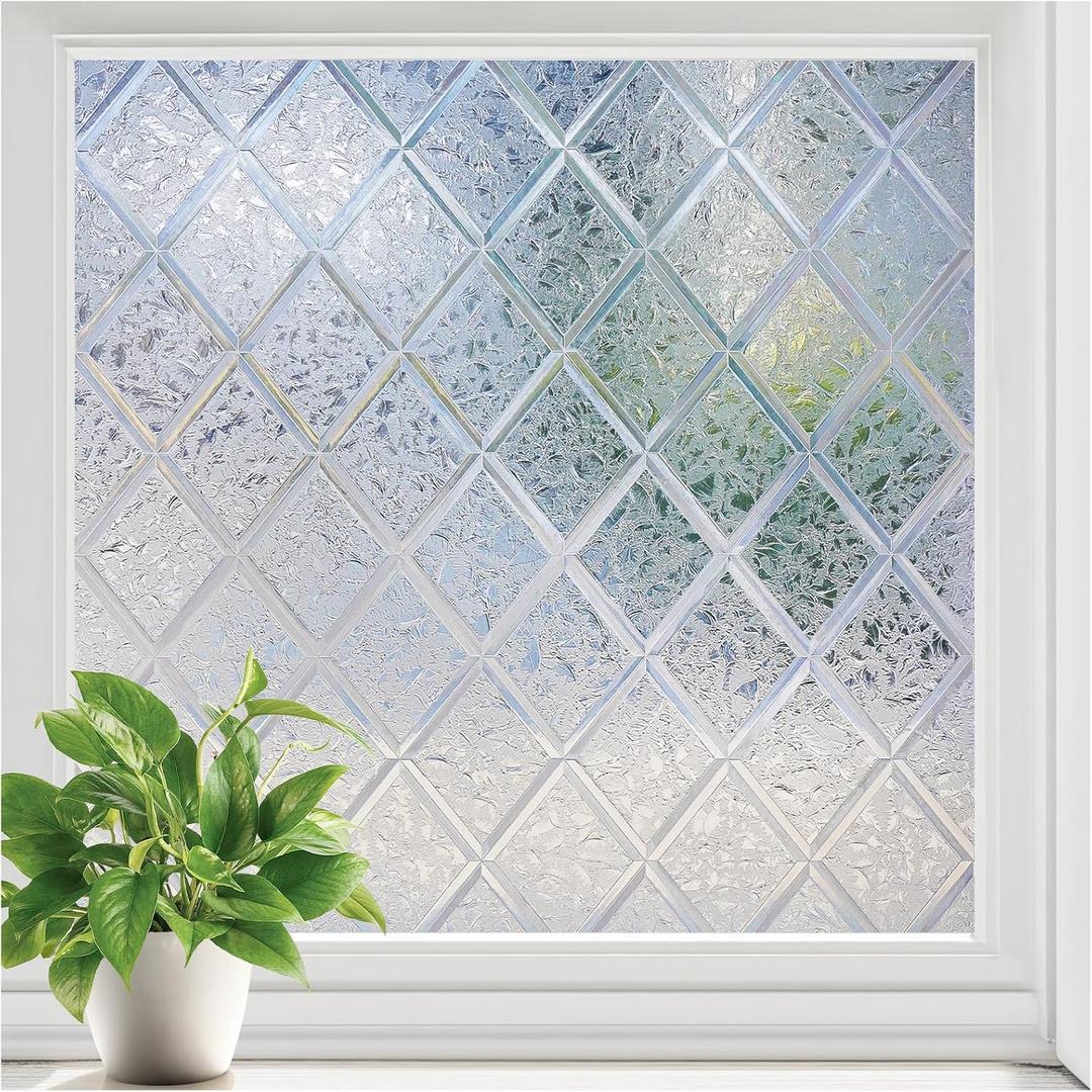 rabbitgoo Window Privacy Film, Decorative Privacy Window Film Sun Blocking, Frosted Glass Cling for Home Door, Non-Adhesive Static Cling Sticker Covering Heat Blocker, Clear, 17.5" x 118.1"
