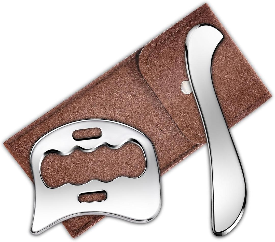 2-in-1 Stainless Steel Gua Sha Muscle Scraper Tool, Myofascial Scraping Tools for Physical Therapy, Lymphatic Drainage Massager, Soft Tissue Massage Tool (S+D)