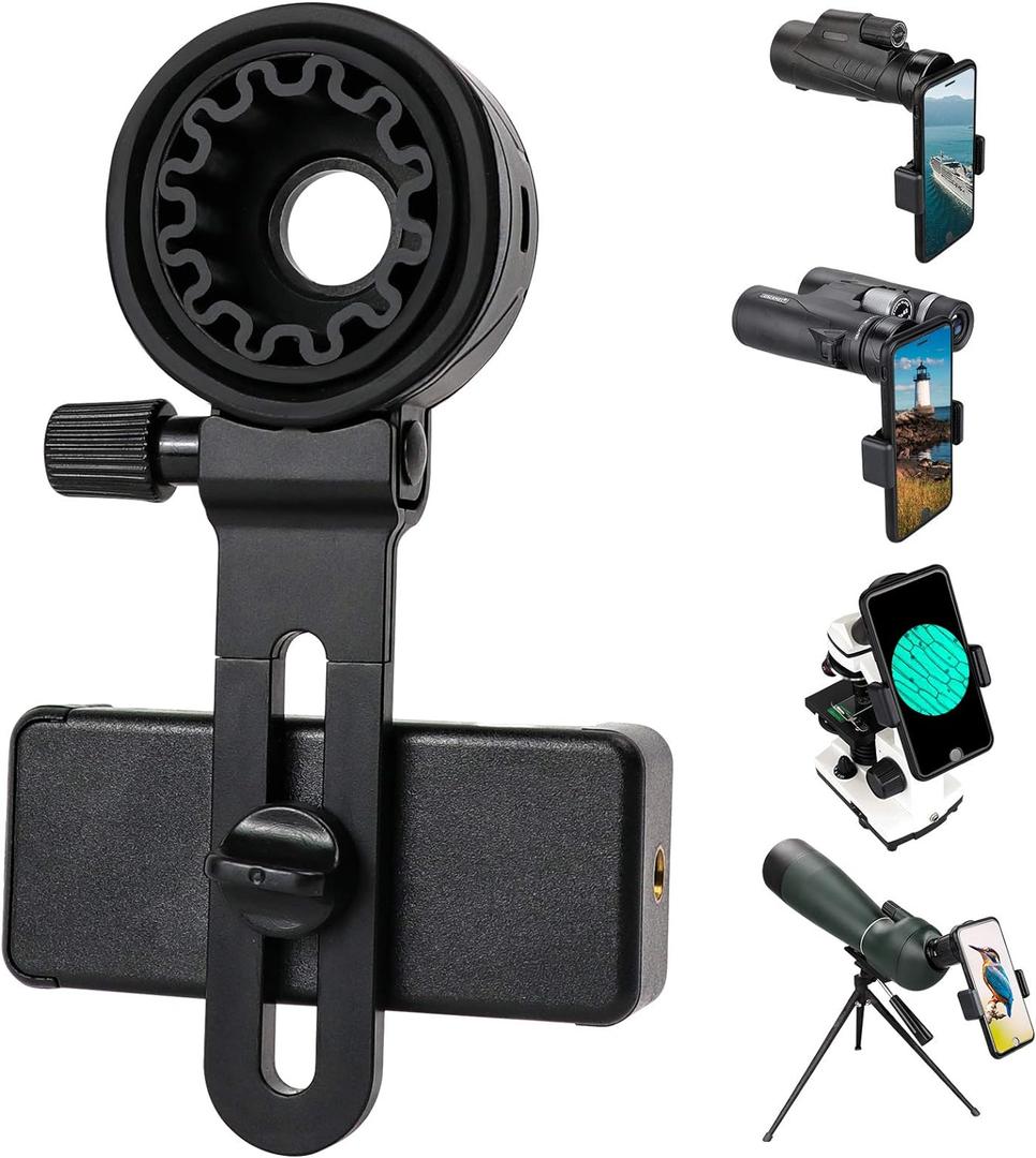 LAKWAR Telescope Phone Adapter, Universal Cell Phone Mount Compatible Binoculars, Monocular, Microscope, Spotting Scope, Telescope, Smartphone Holder Clip Bracket Fits Almost of Mobile Phones