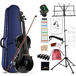 Aileen Violin 4/4 Full Size for Adults Beginners, Black Fiddle Starter Kit for Students Age 12+, including Music Stand, Unique New Fingerboard Sticker, Mute