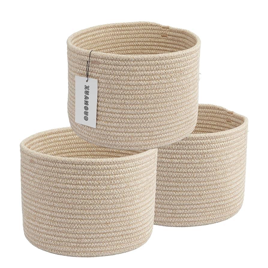 Baskets, Set of 3 for Home, Office, Dorm Room, Living Room, Bedroom, Bathroom, Nursery Storage and Organization (14x13x5in/11x11x5in/10x10x5in)