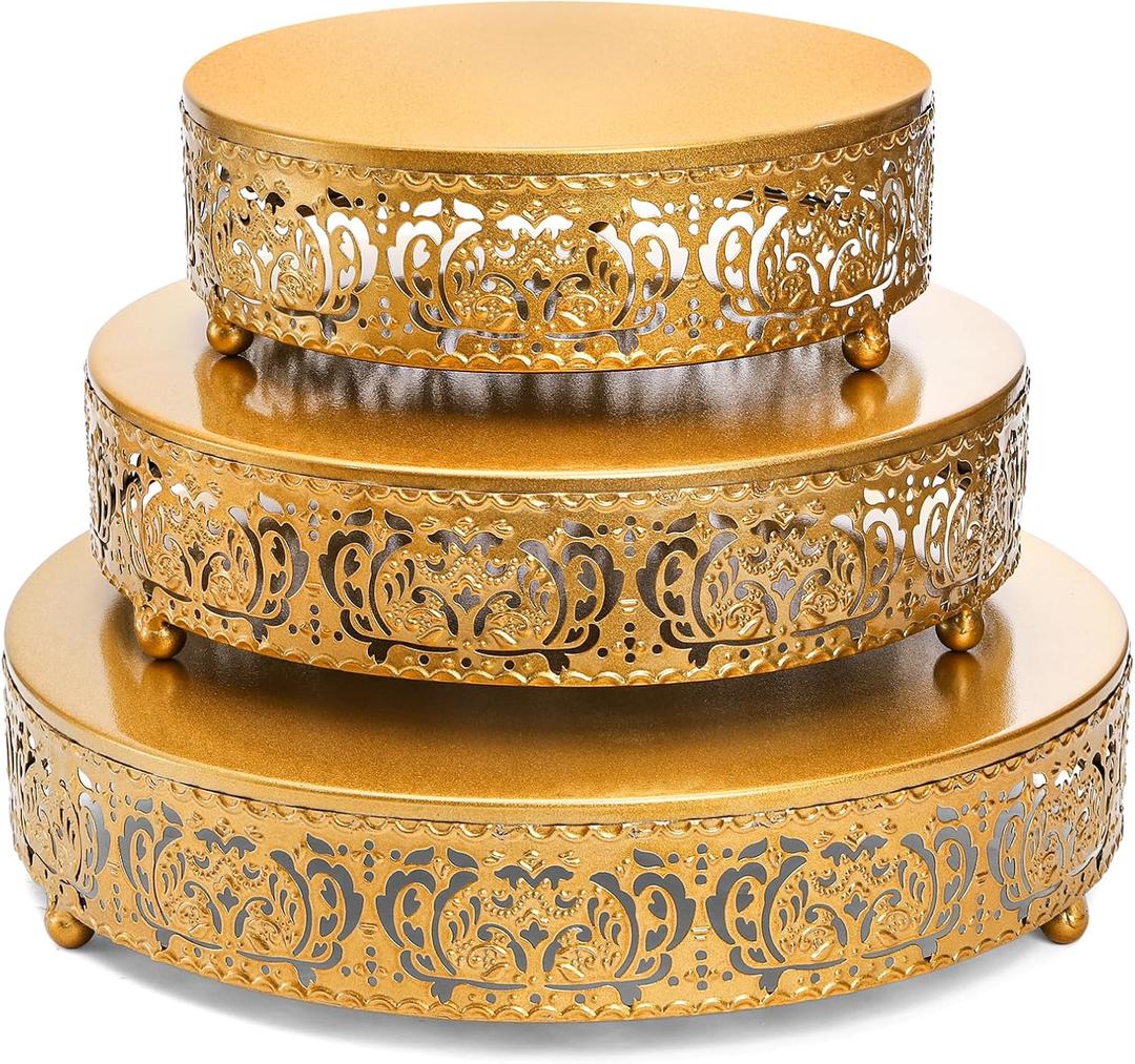 SOUJOY 3 Pack Cake Stand Set, Metal 12/10/8 Inch Cake Stands, Round Dessert Display Holder for Wedding, Party, Birthday, Event, Anniversary, Table Decoration
