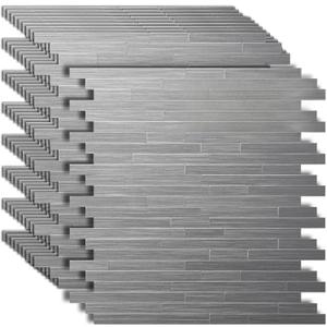 Art3d 10-Pack Self-Adhesive Metal Backsplash Peel and Stick Tile for Kitchen, 12" x 12" Silver Parallel