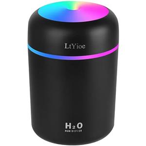 LtYioe Humidifier Portable Mini Humidifiers for Bedroom, Personal Desktop Cool Mist Air Humidifier with Colorful Night Light, 2 Mist Modes & Auto Shut-Off, Super Quiet for Car Office Home (Black)