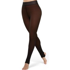 Fleece Lined Tights Women Sheer Warm Pantyhose Leggings Fake Translucent Thermal Winter Thick Tights for Dresses (Small, Stirrup Caramel)
