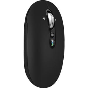 Multi-Device Bluetooth Mouse (BT1/BT2 + 2.4G), Small Slim Travel Mouse, 4-Way Metal Scroll Wheel, Silent Click, 4-Levels Adjustable DPI, for Laptop Tablet iPadOS Mac (Black)