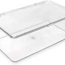 Isaac Jacobs Medium Stackable Organizer Bin (10.75x6.5x3.7) w/ Hinged Lid, Clear Storage Box, Home, Office, School, Fridge, Bathroom, Kitchen, Pantry Container, BPA-Free, Food Safe (Medium, Clear)