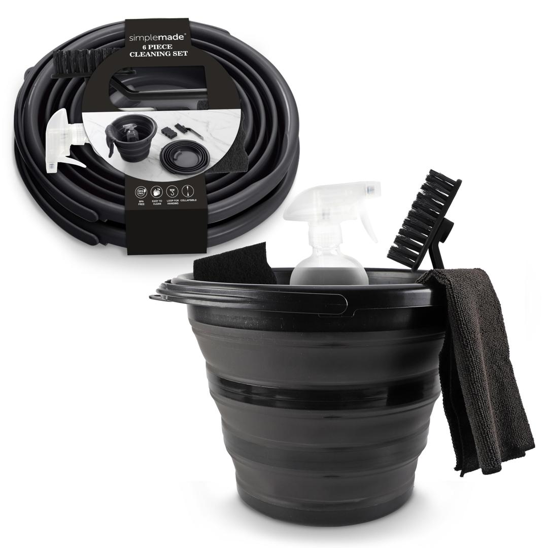 SIMPLEMADE Collapsible Bucket Cleaning Set - Includes 2 Foldable Buckets, Spray Bottle, Rag, Scrubbing Brush and Sponge - Holds Up to 10 liters, Easy Storage, All-Purpose Cleaning Solution
