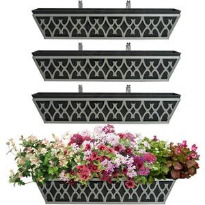 4 Pack 24 Inch Window Boxes Planters Railing Planter Box with Adjustable Brackets & Non-Woven Fabric Plant Grow Bags Deck Railing Planter Boxes Balcony Hanging Flower Box for Outdoor Plants