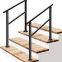 VIVOSUN 2-Pack Outdoor Handrail, 3 Step Stair Handrail, 40" x 36" Fits 1 to 3 Steps, Wrought Mattle Iron Handrail for Concrete Steps, Porch Steps, One-Step Assembly, 2 Packs, Black