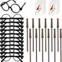 36Pcs Wizard Theme Party Favors - Wand Pencils Wizard Glasses with No Lenses Lightning Bolt Scar Temporary Tattoo for Teen Kid Student Magic Birthday Party Favors Halloween Decor School Rewards Black
