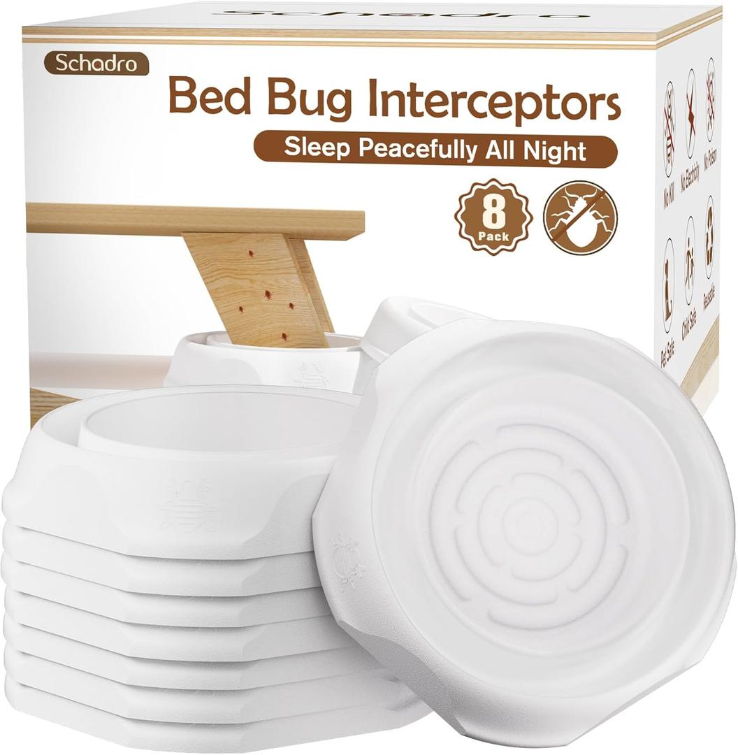 Bed Bug Interceptors, 8 Pack Bed Bug Traps, Insect Detector for Bed, Sofa & All Furniture, 24/7 Monitor, 360 Protection for Your Family's Peaceful Sleep, White