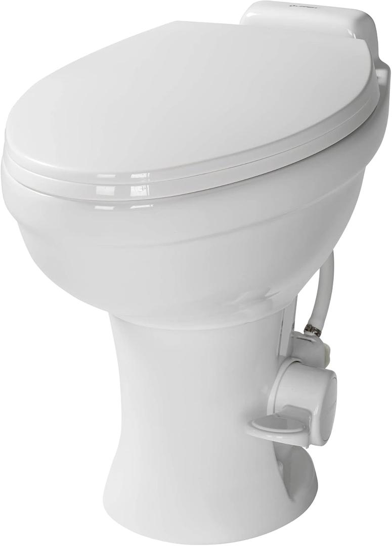 Lippert Flow Max RV Toilet with Elongated Ceramic Bowl, 18" Standard Profile, Full-Size Residential Seat, Easy-Close Lid, Efficient Flush - 2022113192