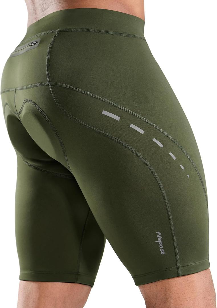Nepest Men's Bike Shorts 4D Padded Cycling Road Biking Riding Biker Bicycle Mountain Cycle Shorts Zipper Pockets (Large, Army Green)