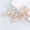 SWEETV Light Rose Gold Wedding Clip Rhinestone Bridal Comb Barrette - Handmade Flower Clip Head Pieces for Women