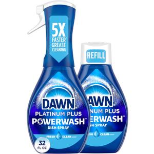 Dawn Powerwash Spray, Dish Soap, Dishwashing Liquid, Cleaning Supplies, Fresh, 1 Starter Kit + 1 Refill, 32 Fl Oz (32 Fl Oz (Pack of 1))