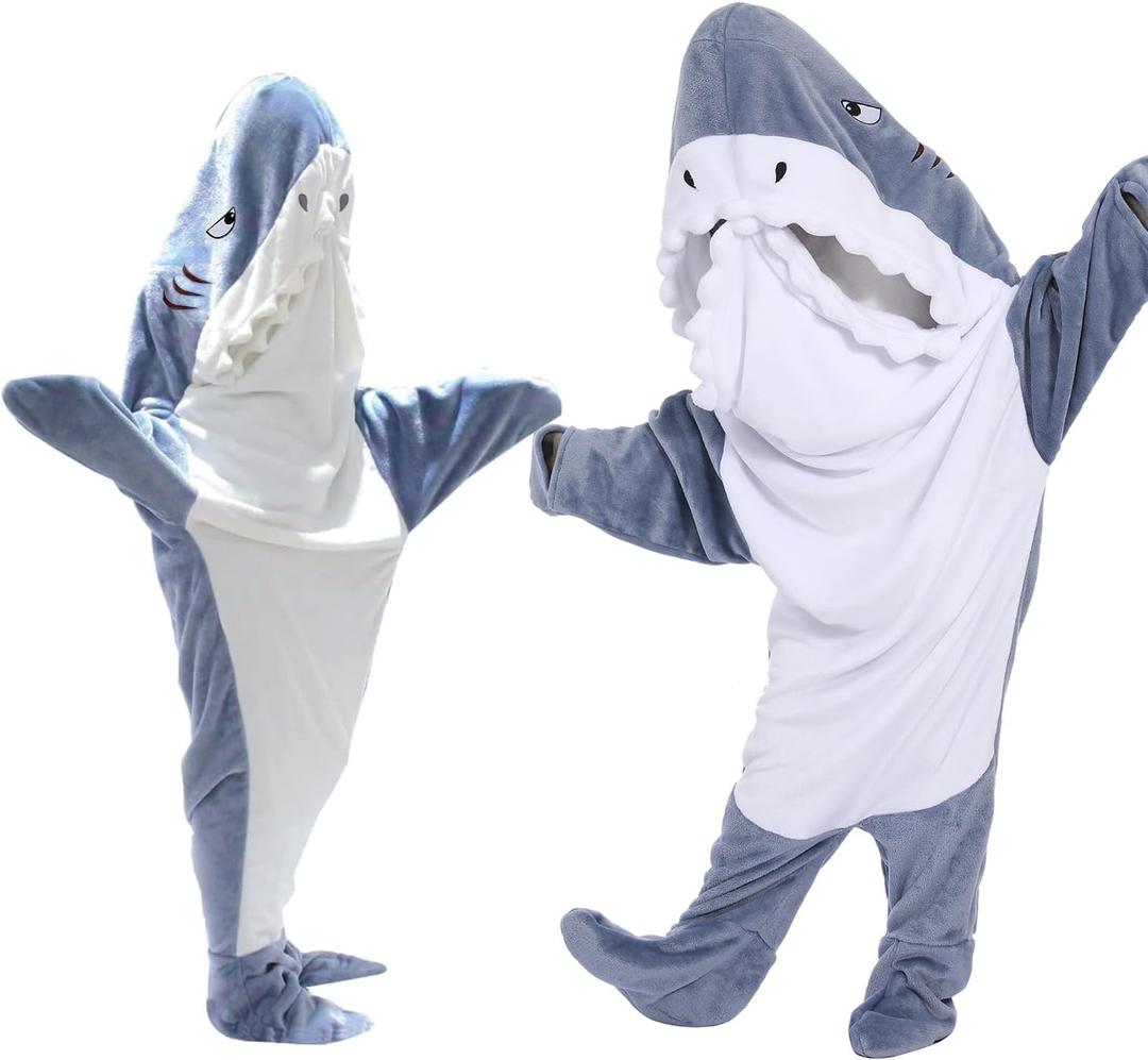 Shark-Themed Blanket Hoodie for Adults and KidsCozy Shark Sleeping Bag&Onesie Costume