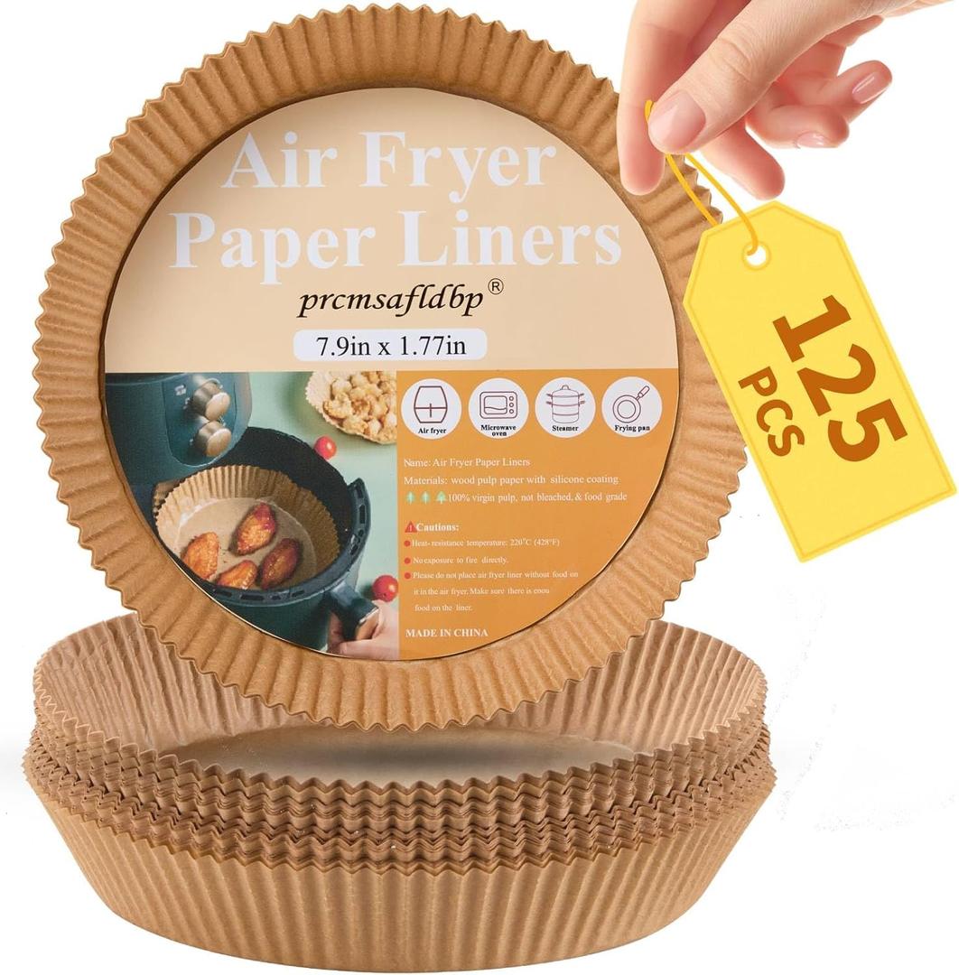 125 Pcs 7.9 Inch Round Air Fryer Liners Disposable for Home Bakers - Thickened Silicone Oil Paper - Withstands up to 450F Heat - for Air Fryer 5 to 8 Qt