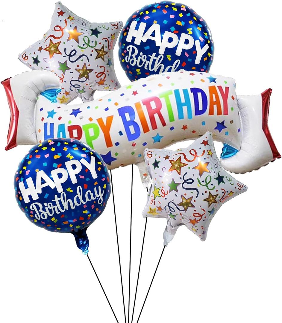 Birthday Decoration Set Colorful Happy Birthday Banner Balloon,Star and Circle Mylar Foil Balloon for Girls Boys Kids & Adults Birthday Decorations and Party Supplies 5PCS