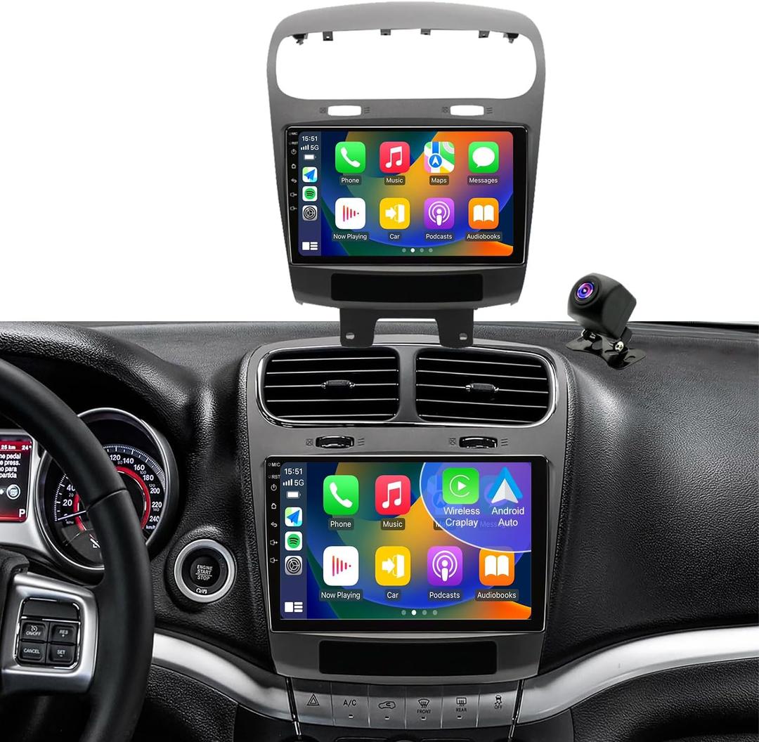 4+64G Radio Upgrade for Dodge Journey 2011-2019, 9 Inch Touch Screen Replacement Car Stereo, Wireless Carplay Android Auto, Keep Steering Wheel Control, GPS Navigation Head Unit, 5G WiFi Backup Camera