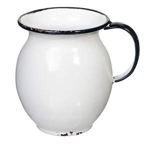 Red Co. 5” Decorative Vintage Bulb-Shaped Metal Centerpiece Flower Vase, Distressed White/Black Rim