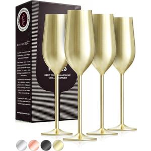 Gusto Nostro Stainless Steel Gold Champagne Flutes Set of 4 - Unique, Unbreakable, Colorful Metal Champagne Glasses - Modern Toasting Flutes - Luxury Wedding Gifts for Couple - Wedding Registry Idea