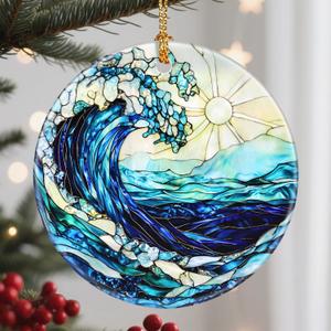 Christmas Ornaments, 2.8 Inch Ceramic Hanging Ornament, Christmas Tree Ornaments, Xmas Decorations, Holiday Decorations, Holiday Party Gifts, and Xmas Gift Ideas - Ocean Wave