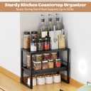 Adjustable Kitchen Countertop Organizer, 2-Tier Expandable Cabinet Counter Shelves, Heavy Duty Steel Pantry Organizers and Storage Shelf Rack Stand Riser, Adjustable Length & Height, Black