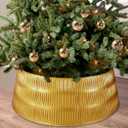 ALKB 28.4" Gold Christmas Tree Collar  9-Panel Snap-On Plastic Tree Skirt Replacement, Holiday Base Cover for 5-8 ft Artificial or Real Trees