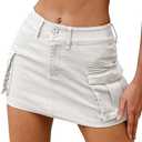 ELLEVEN High Stretchy Denim Cargo Skort for Women, High Waist, Casual Mini Y2K Jean Skirt Shorts with Pockets, XL