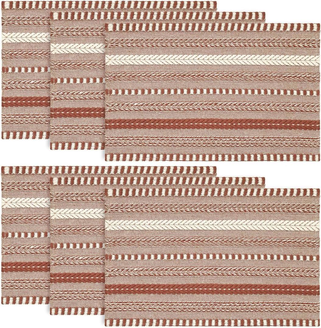 Artoid Mode Caramel Farmhouse Woven Braided Stripe Placemats Set of 6,12x18 Inch Seasonal Holiday Table Mats Party Kitchen Dining Decoration
