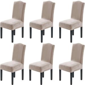 H.VERSAILTEX Velvet Dining Chair Covers Stretch Chair Covers for Dining Room Set of 6 Parson Chair Slipcovers Chair Protectors Covers Dining, Soft Thick Solid Velvet Fabric Washable, Oatmeal