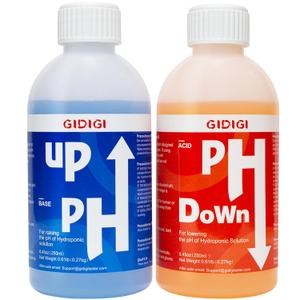Hydroponics pH Up Down Solution pH Control Kit,pH Adjuster for Hydroponic, Aquaponic, Balance Nutrient Solution, Include pH Test Strips(8.45oz/250ml)