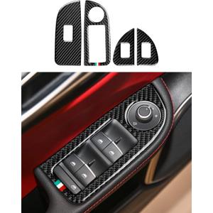 Car Window Lift Trim Switch Control Sticker Carbon Fiber Decal Trim Cover fits for Alfa Romeo Giulia 2016-2025 Accessories - Stelvio NOT FIT