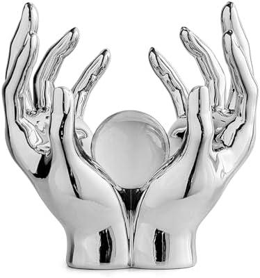 FJS Silver Home Decor Hands Sculpture Decorations for Living Room, Modern Art Statue Sculptures Room Aesthetic Decor, Shelf Coffee Table TV Stand Decoration (Sliver)